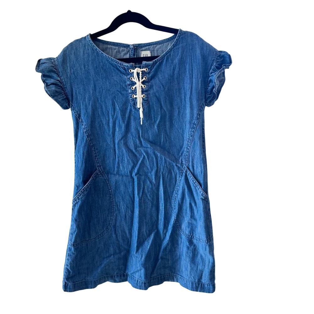 Gap Kids Denim A-Line Dress with Lace-Up Neck - Size M